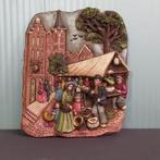 Schitterend kleurrijk gebakken vintage wandbord in relief, Ophalen of Verzenden