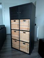 Ikea kallax vakkenkast zwart 4x2 met 6 manden en 2 deurtjes, Ophalen, Zo goed als nieuw, Minder dan 150 cm, Minder dan 100 cm