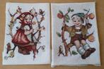 2 Borduurwerken Hummel Meisje & Jongen in Boom, Gebruikt, Overige typen, Ophalen of Verzenden, Nvt