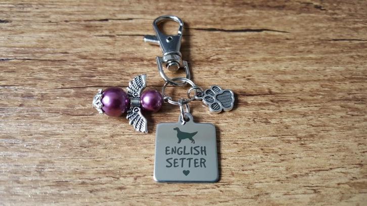 Sleutelhanger Engelse setter RVS met beschermengeltje, Dieren en Toebehoren, Honden-accessoires, Nieuw, Verzenden