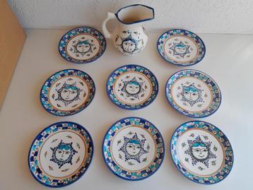 Keramiek handgeschilderd servies zongezicht vintage 60/70 beschikbaar voor biedingen