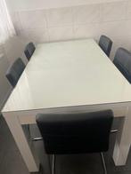 Hoogglans wit eettafel met glasplaat en stoelen, Huis en Inrichting, Complete eetkamers, Ophalen, Zo goed als nieuw