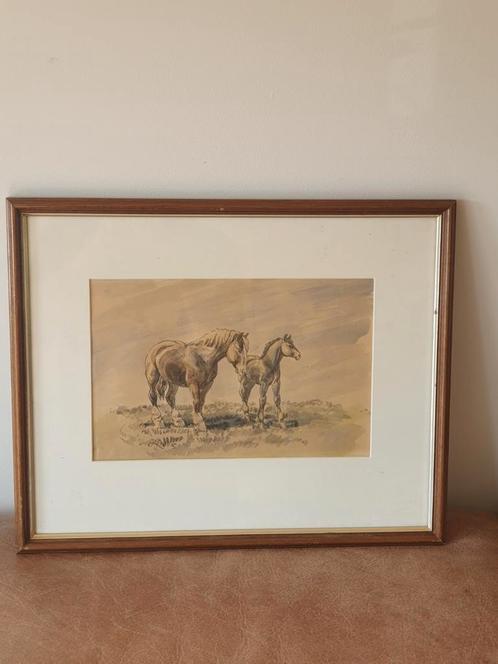 aquarel Paard en veulen fantastische kwaliteit., Antiek en Kunst, Kunst | Schilderijen | Klassiek, Ophalen