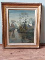 Olieverf Schilderij van een rivierlandschap, Antiek en Kunst, Ophalen