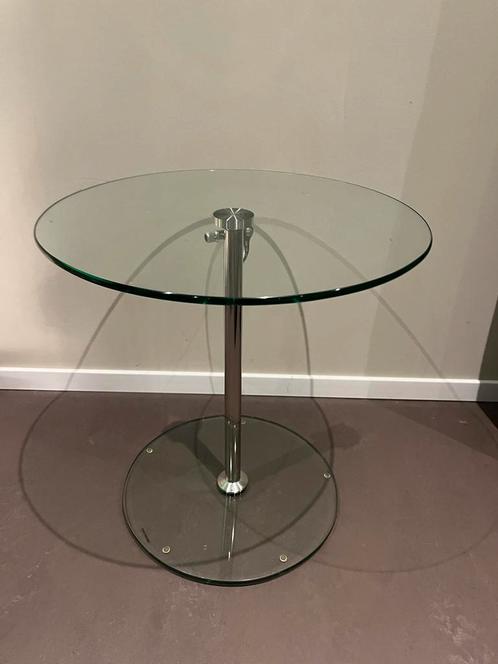 Design Glazen Bijzettafel, Huis en Inrichting, Tafels | Bijzettafels, Zo goed als nieuw, Rond, 45 tot 60 cm, Glas, Ophalen