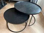 2 ronde zwarte bijzettafels Ethnicraft, Ophalen, 50 tot 100 cm, Rond, Zo goed als nieuw