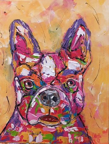 Schilderij met kleurrijke stoere buldog beschikbaar voor biedingen