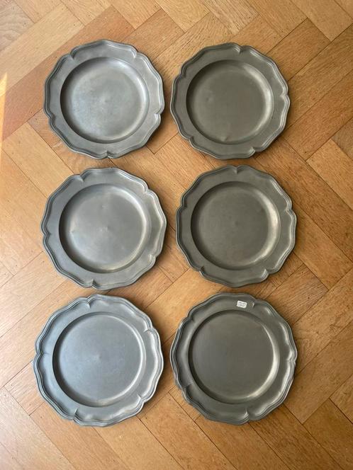 Set van 6 identieke tinnen borden 23,5 cm, Antiek en Kunst, Antiek | Tin, Ophalen of Verzenden