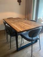 Industriële eettafel massief hout en staal 200x100 en 80 cm, Ophalen, 50 tot 100 cm, Zo goed als nieuw, Vijf personen of meer