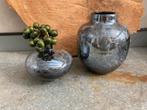 VAAS ANTRACIET MARMER LOOK SET 17,5 + 11,5 CM NIEUW, Huis en Inrichting, Woonaccessoires | Vazen, -, Zwart, -, Aardewerk of Porselein