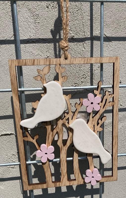 HOUT DECO HANGER NR 68 met PORSELEINEN VOGELS NIEUW, Huis en Inrichting, Woonaccessoires | Wanddecoraties, Nieuw, Ophalen of Verzenden