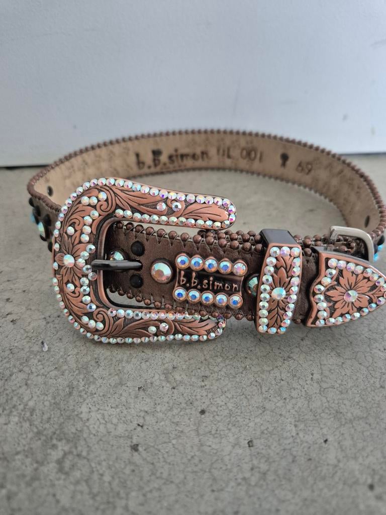 B.B. Simon Bruine Lederen Riem met Strass, Ophalen