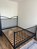 Zwart metalen bedframe met lattenbodem – 160x210 cm, Ophalen, Tweepersoons, Zo goed als nieuw, Metaal