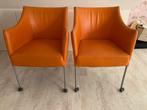 Avanti stoelen op wielen oranje leder, eetkamerstoelen, Huis en Inrichting, Stoelen, Ophalen, Gebruikt, Twee, Overige kleuren