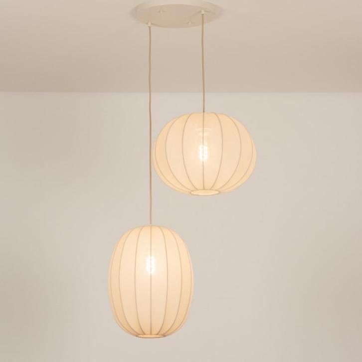 hanglamp vide hal bedrijf tafel bank lamp lampion beige stof, Huis en Inrichting, Lampen | Hanglampen, Nieuw, Minder dan 50 cm
