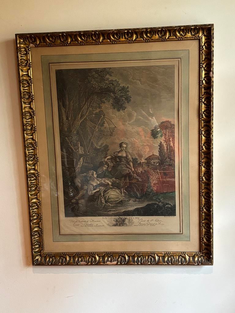 Antieke Gravure: Jacques Firmin Beauvarlet.  La peche, Antiek en Kunst, Ophalen