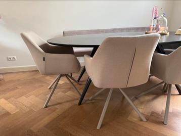 Bronx71 eetkamerbank (190) & 4 draai eetkamerstoelen | taupe beschikbaar voor biedingen