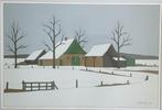 Klaas Bernink(1913)Zeefdruk"Twentse boerderij winter"Ges Gen, Ophalen of Verzenden