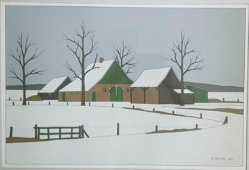 Klaas Bernink(1913)Zeefdruk"Twentse boerderij winter"Ges Gen beschikbaar voor biedingen