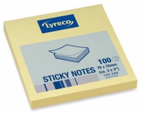 Post-It Lyreco Sticky Notes 76x76mm - 100 Vel - Memo - Geel, Diversen, Papierwaren, Nieuw, Verzenden