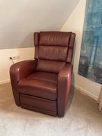 Bruine leren relaxstoel met voetensteun, Ophalen of Verzenden, Gebruikt, Leer, 75 tot 100 cm