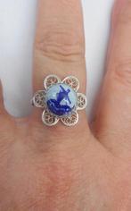 Zilveren vintage ring delfts blauwe steen  nr.215, Dame, Kleiner dan 17, Zo goed als nieuw, Zilver