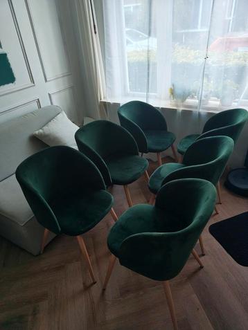 6 Donkergroene Eetkamerstoelen beschikbaar voor biedingen