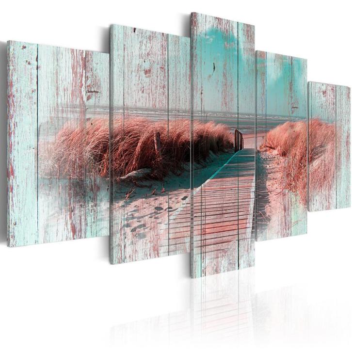 380 Noordzee Strandpad XXL 5 Luik Canvas Schilderij 200x100, Antiek en Kunst, Kunst | Schilderijen | Abstract, Ophalen of Verzenden