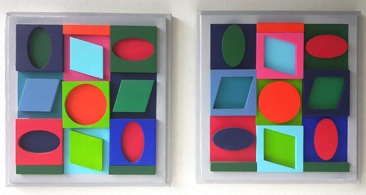 Victor Vasarely-TURKIZ POSITIF & NEGATIF -Houtreliëf-1967, Antiek en Kunst, Kunst | Beelden en Houtsnijwerken, Ophalen of Verzenden