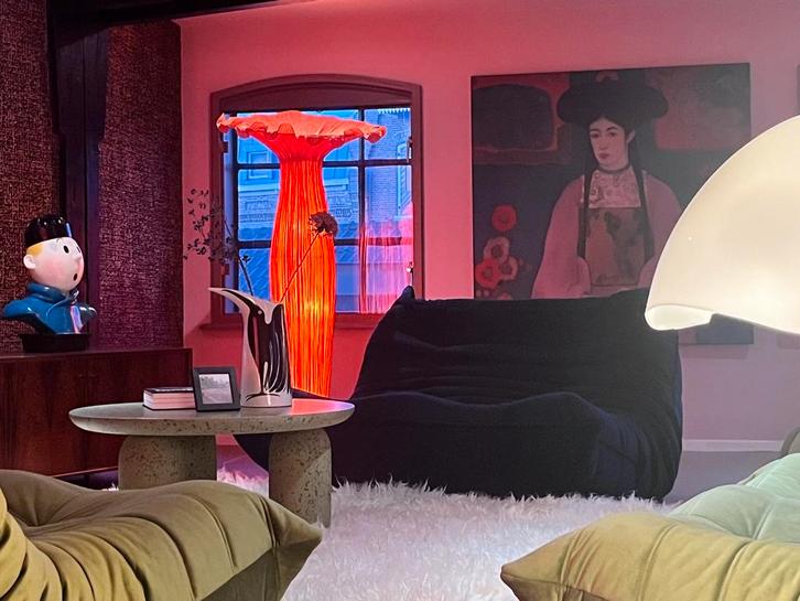 Retro Silk Flowerlamp - Aqua Creations Stijl, Huis en Inrichting, Lampen | Vloerlampen, Zo goed als nieuw, 150 tot 200 cm, Stof