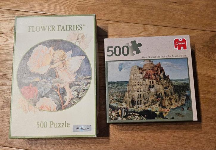 2 Legpuzzels: Flower Fairies & Toren van Babel (500 stuks), Hobby en Vrije tijd, Denksport en Puzzels, Zo goed als nieuw, Legpuzzel