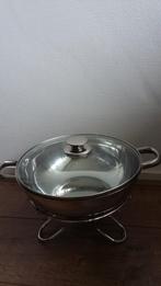 Nieuwe wokpan met glazen deksel en waxine licht warmhoud, Ophalen of Verzenden, Nieuw, Wok