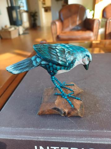 Brocante Vogel Collectie 4 x hout op boomstam handmade  beschikbaar voor biedingen