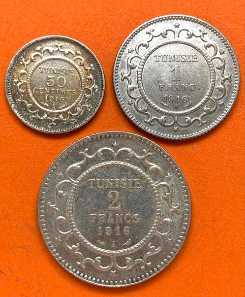 Tunesië 50 Centimes + 1 & 2 Francs 1916 zilver compl. Setje, Postzegels en Munten, Munten | Afrika, Overige landen, Zilver, Ophalen of Verzenden