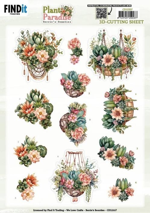 Berrie's Beauties CD12337 Plant Paradise Hanging Baskets 3D, Hobby en Vrije tijd, Kaarten | Zelf maken, Nieuw, Knipvel, Natuur