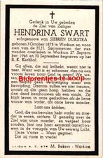 Swart Hendrina 1878 Workum 1946 x Dijkstra - 25012, Ophalen of Verzenden, Bidprentje