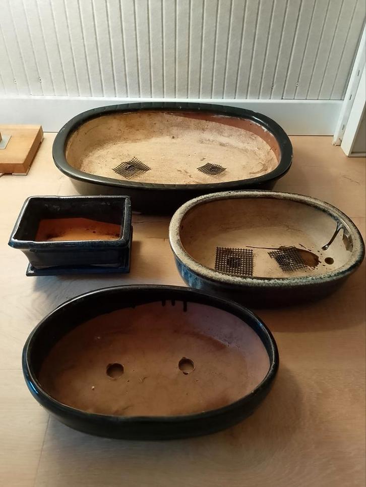 Bonsai schalen set - 5 stuks, Tuin en Terras, Bloempotten, Gebruikt, Aardewerk, Binnen, Minder dan 40 cm, Minder dan 25 cm, Rond