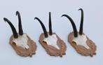 3 x GEMS hoorns / gewei op fraai bewerkt houten schild, Wild dier, Gewei of Kop, Gebruikt, Ophalen of Verzenden