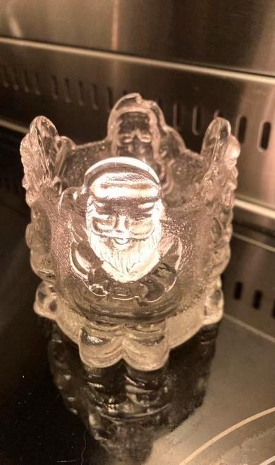 Vintage kerstman waxinelichthouder glas Nybro? Sweden, Antiek en Kunst, Curiosa en Brocante, Verzenden