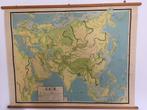 Vintage schoolkaart Azië op linnen tussen 2 stokken, Ophalen, Aardrijkskunde
