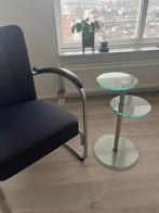Twee Gispen bijzettafeltjes GT 721, Huis en Inrichting, Tafels | Bijzettafels, Minder dan 55 cm, Gebruikt, Rond, Glas