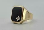 Gouden herenring met Onyx en witte topaas. 2025/551, Zwart, Ophalen of Verzenden, Zo goed als nieuw, .
