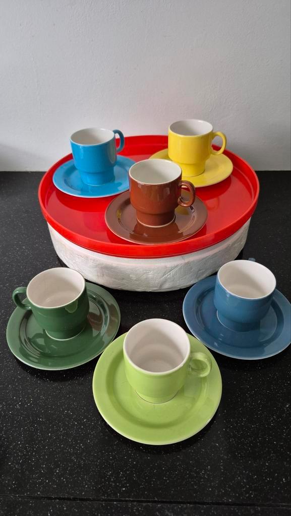 Vintage Koffiekopjes en Schotels - Pagnossin Treviso, Huis en Inrichting, Keuken | Servies, Gebruikt, Kop(pen) en/of Schotel(s)