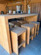 Hoge eettafel incl 6 krukken, Ophalen of Verzenden, Zo goed als nieuw, Rechthoekig, Hout