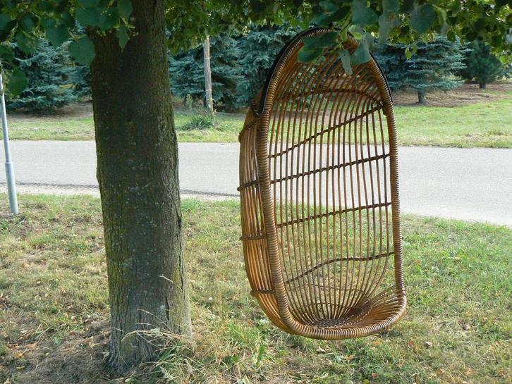 Zeer zeldzame Vintage Rotan Rohé Hangstoel 50/60, Tuin en Terras, Overige Tuin en Terras, Gebruikt, Ophalen