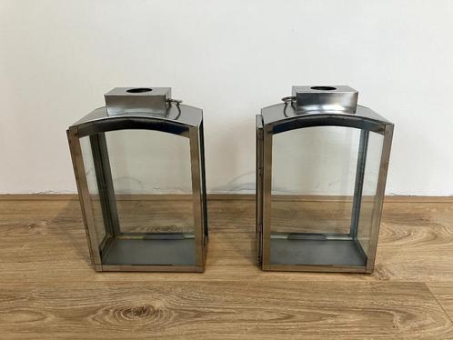 Windlichten - 2 stuks, Huis en Inrichting, Woonaccessoires | Kandelaars en Kaarsen, Zo goed als nieuw, 25 tot 50 cm, Metaal, Overige kleuren