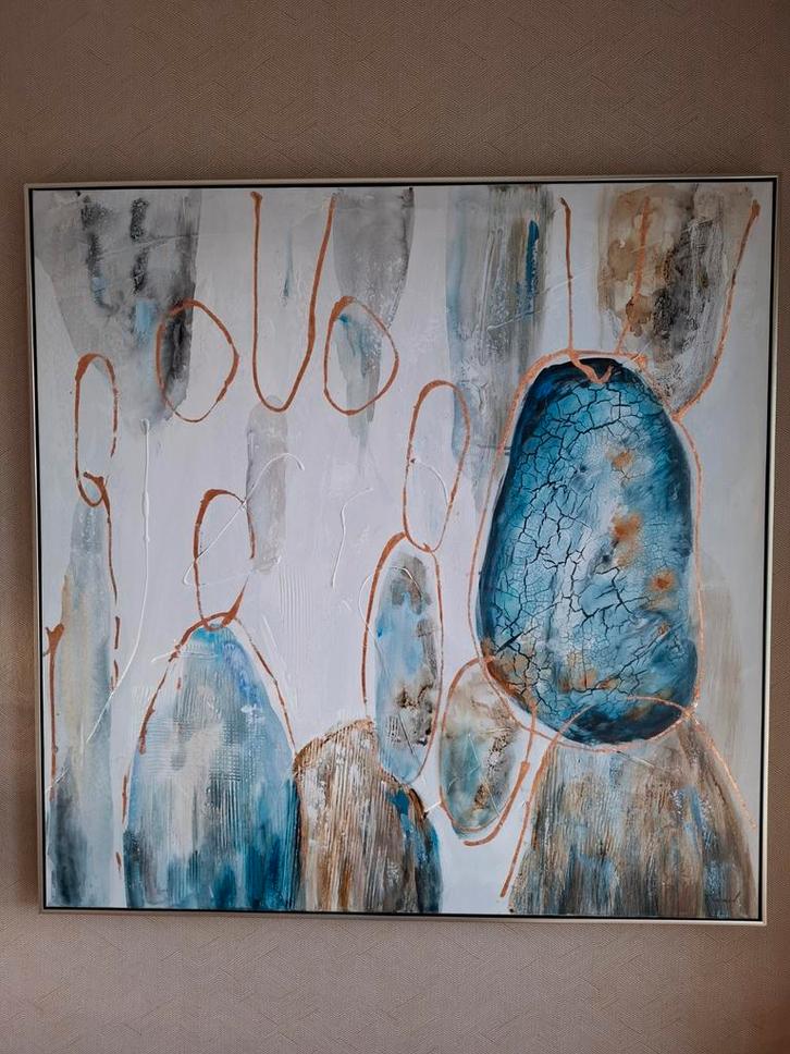 Abstract Schilderij met Blauwe Accenten, Antiek en Kunst, Kunst | Schilderijen | Abstract, Ophalen