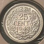 25 Cent 1943 PP - Prachtige Staat!, Ophalen of Verzenden, Koningin Wilhelmina, 25 cent, Losse munt
