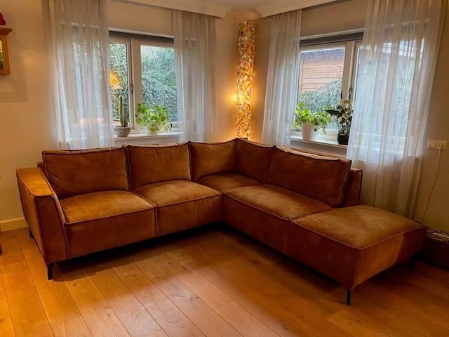 Luxe velours hoekbank, Huis en Inrichting, Banken | Bankstellen, Gebruikt, Hoekbank, Vierpersoons of meer, 250 tot 300 cm, 150 cm of meer