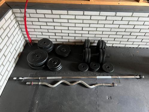 Halterschijven + stangen + dumbbells (30mm & 28mm), Sport en Fitness, Fitnessmaterialen, Gebruikt, Ophalen
